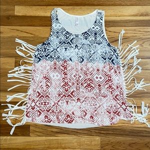 🇺🇸Exhilaration - Red White & Blue Tank Top w/ Fringe